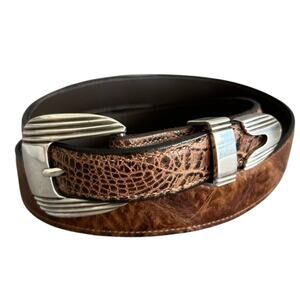 James Culver Handmade Leather Belt Brown Exotic Silver Tone Western Vintage